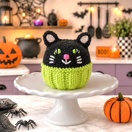 KNITTING PATTERN - Halloween Black Cat Cupcake chocolate orange cover / 9 cms toy
