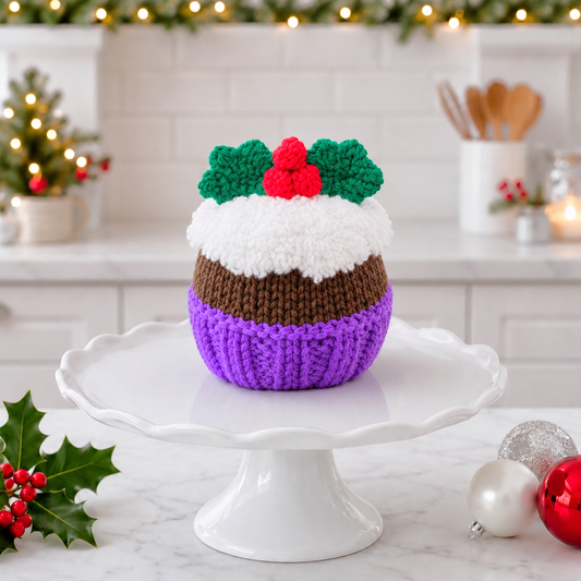 KNITTING PATTERN - Christmas Pudding Cupcake chocolate orange cover / 9 cms toy