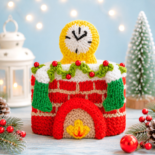 KNITTING PATTERN - Christmas Festive Fireplace Choc Orange Box Cover 15 cms