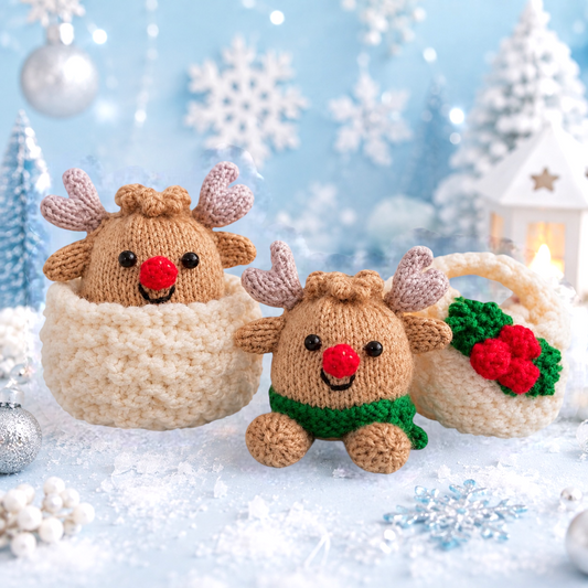 KNITTING PATTERN - Christmas Reindeer Dumpling and Pot Chocolate orange cover / 9 cms Kitchen Cooking toy