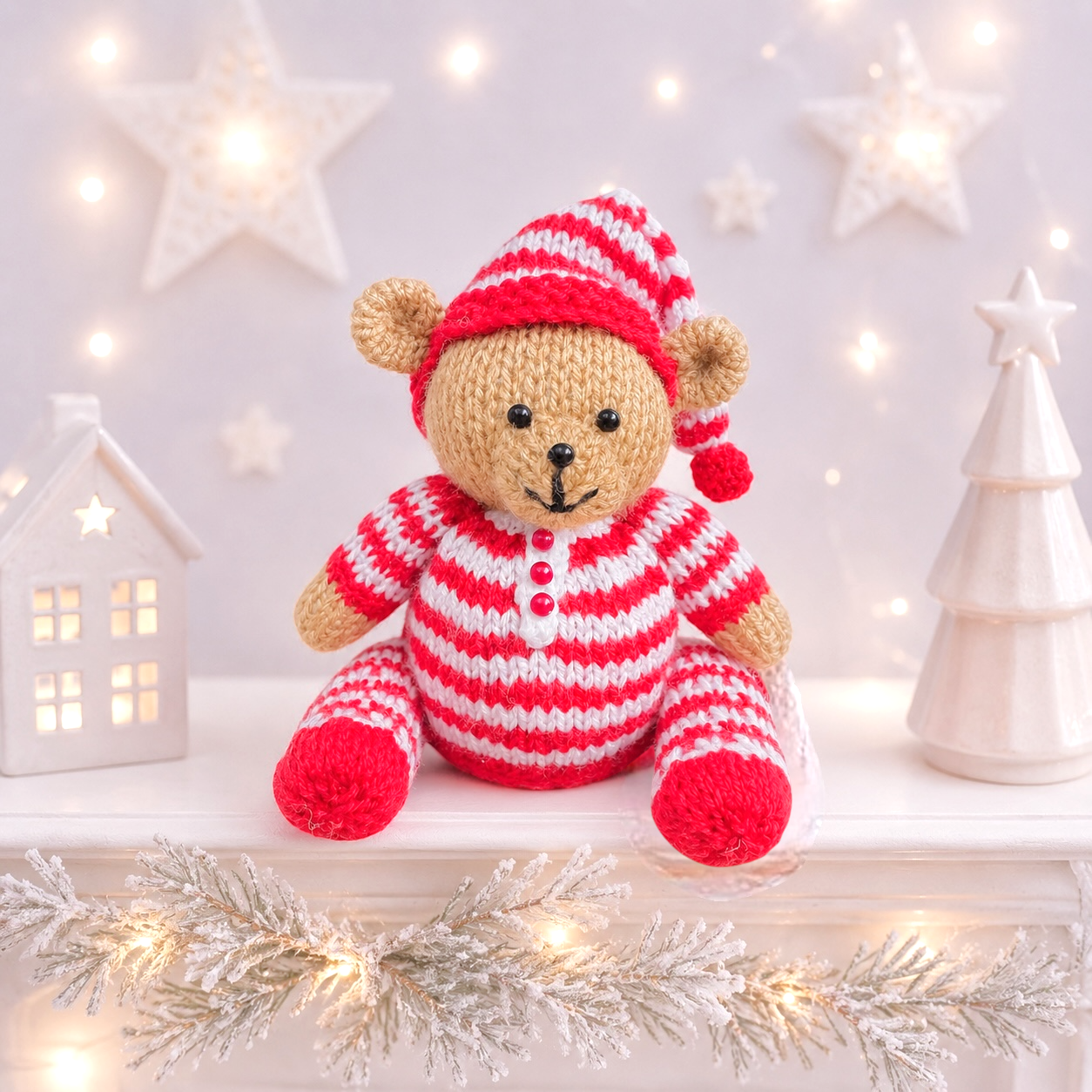 KNITTING PATTERN - Christmas Night Night Teddy Bear chocolate orange cover / 15 cms Bedtime Toy