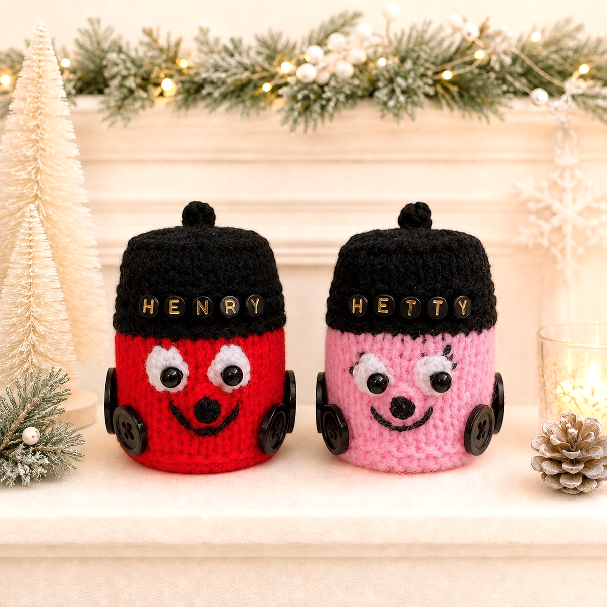 KNITTING PATTERN - Christmas Henry and Hetty Hoover Baubles 10 cms tree decoration
