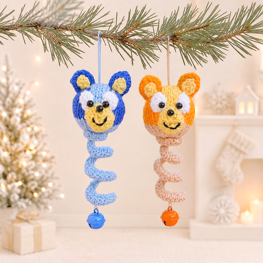 KNITTING PATTERN - Christmas Bluey and Bingo Swirl Baubles 10 cms tree decoration