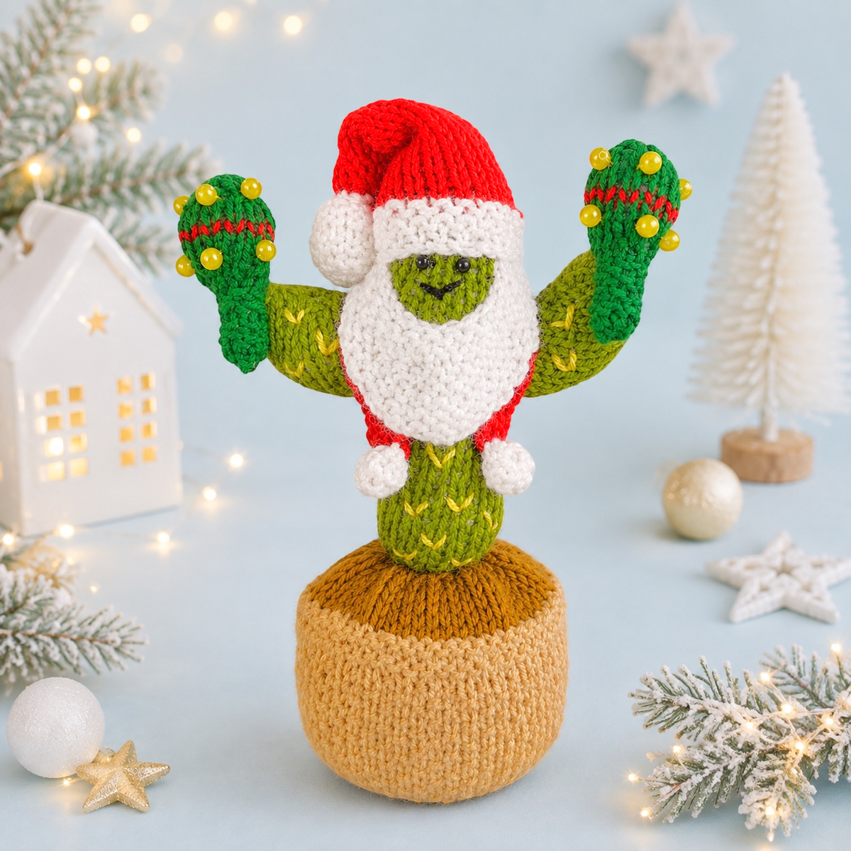 KNITTING PATTERN - Feliz Navidad Cactus Plant chocolate orange cover / Christmas 18 cms toy