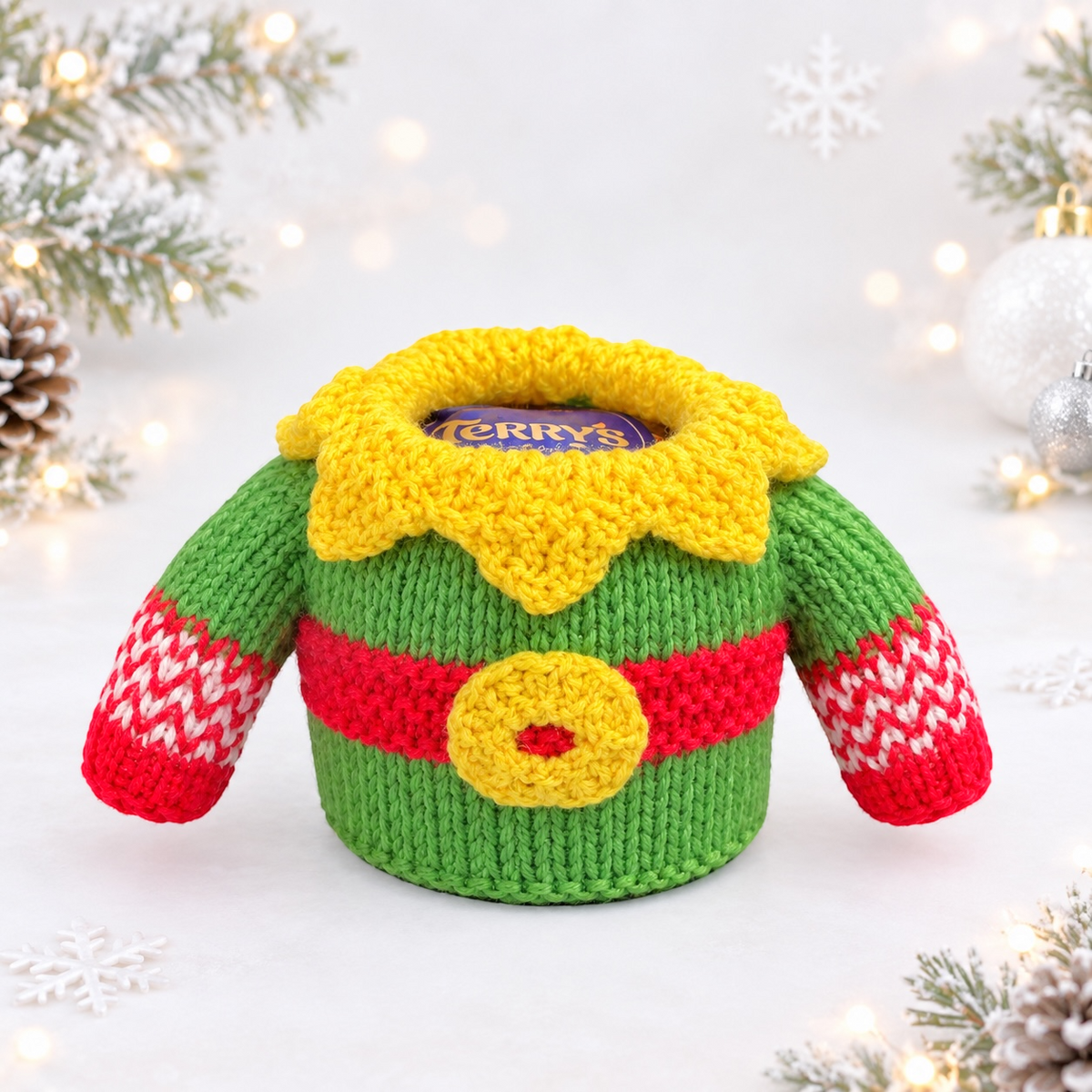 KNITTING PATTERN - Christmas Elf Coat Jumper chocolate orange cover / 9 cms toy