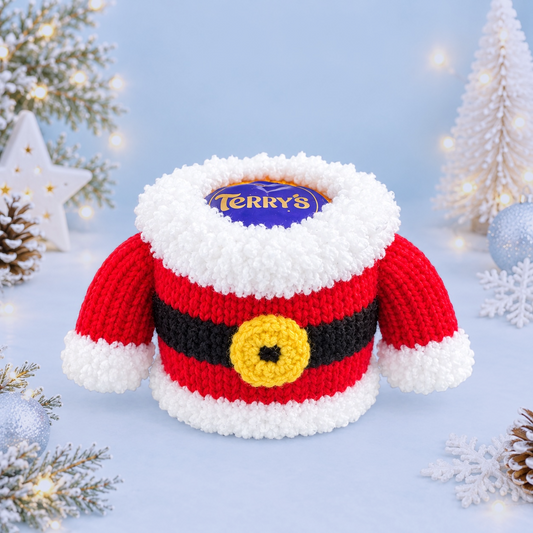 KNITTING PATTERN - Christmas Santa Coat Jumper chocolate orange cover / 9 cms toy