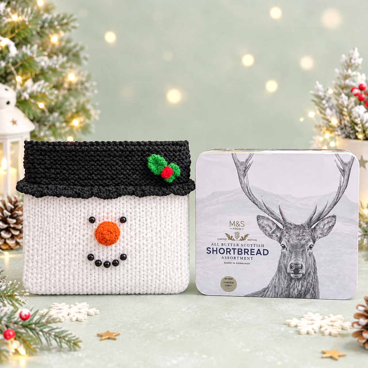 KNITTING PATTERN - Christmas Snowman Biscuit Tin Cover - 7 cms x 20 cms x 27 cms