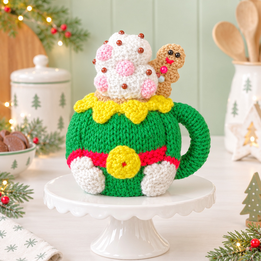 KNITTING PATTERN - Christmas Elf Coffee Cup chocolate orange cover / 9 cms toy