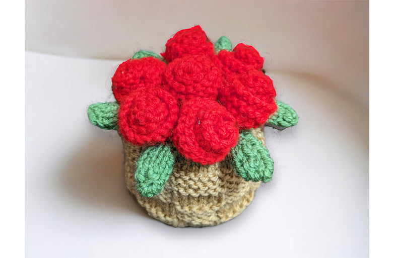 KNITTING PATTERN - Valentine's Day Rose Flower Pot chocolate orange cover / 9 cms toy