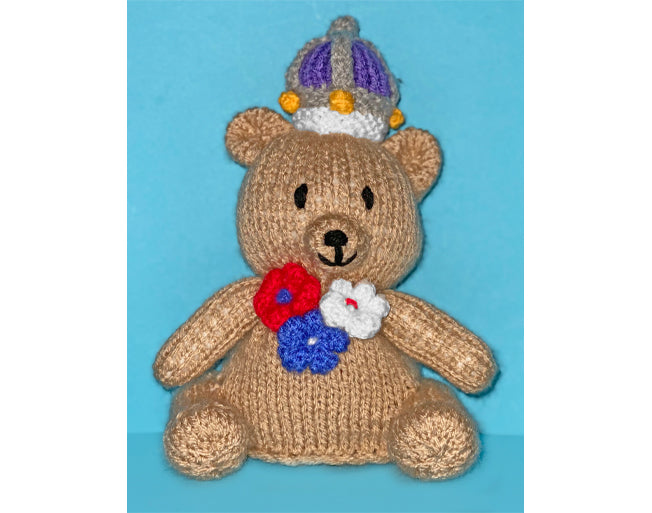 KNITTING PATTERN - Royal King Teddy Bear choc orange cover /15cms Coronation toy