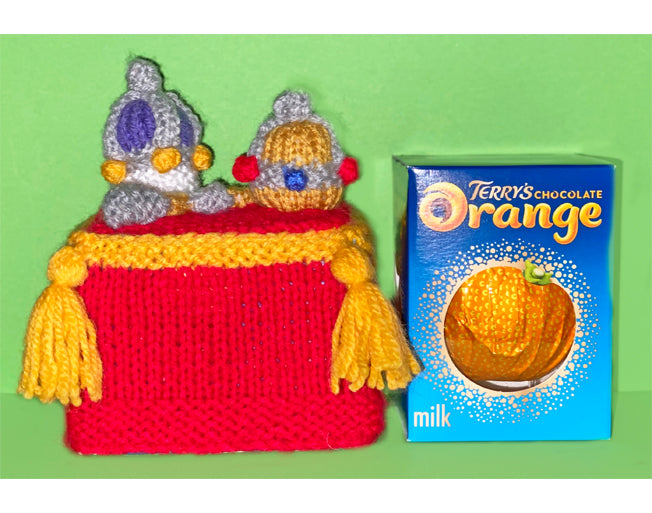 KNITTING PATTERN - Royal Crown Jewels Box Choc Orange Box Cover Coronation 15cms