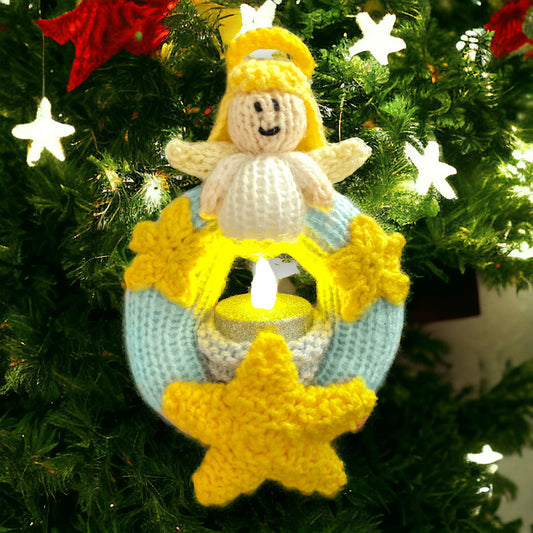 KNITTING PATTERN - Angel Tealight Wreath Hanging Decoration / Candle Holder