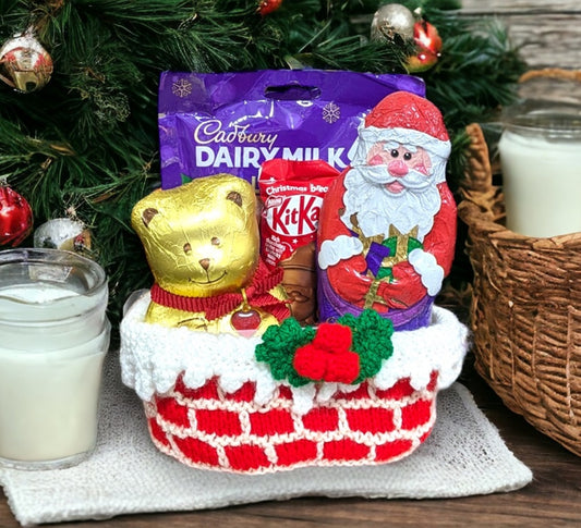 KNITTING PATTERN - Christmas Chimney Hamper Table Decoration 13 cms Lindt Cadbury