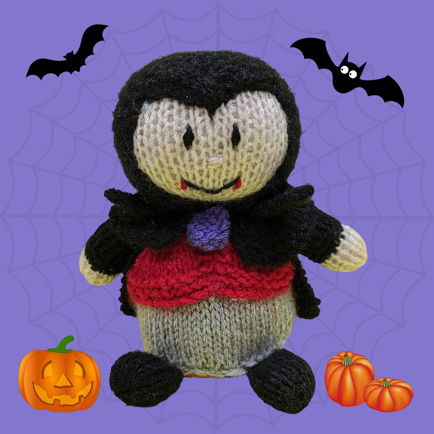 KNITTING PATTERN - Halloween Dracula Vampire choc orange cover / 15 cms toy