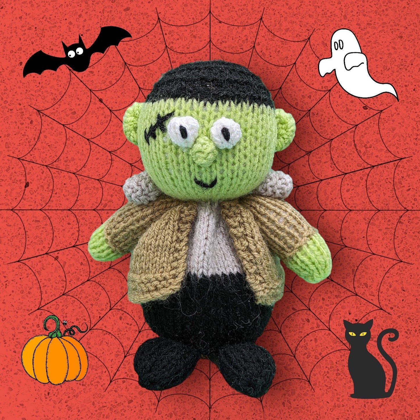 KNITTING PATTERN - Frankenstein choc orange cover / 15 cms Halloween toy