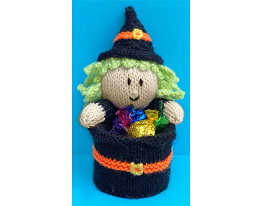 KNITTING PATTERN - Halloween Witch Holder 13 cms tall - fit tin can