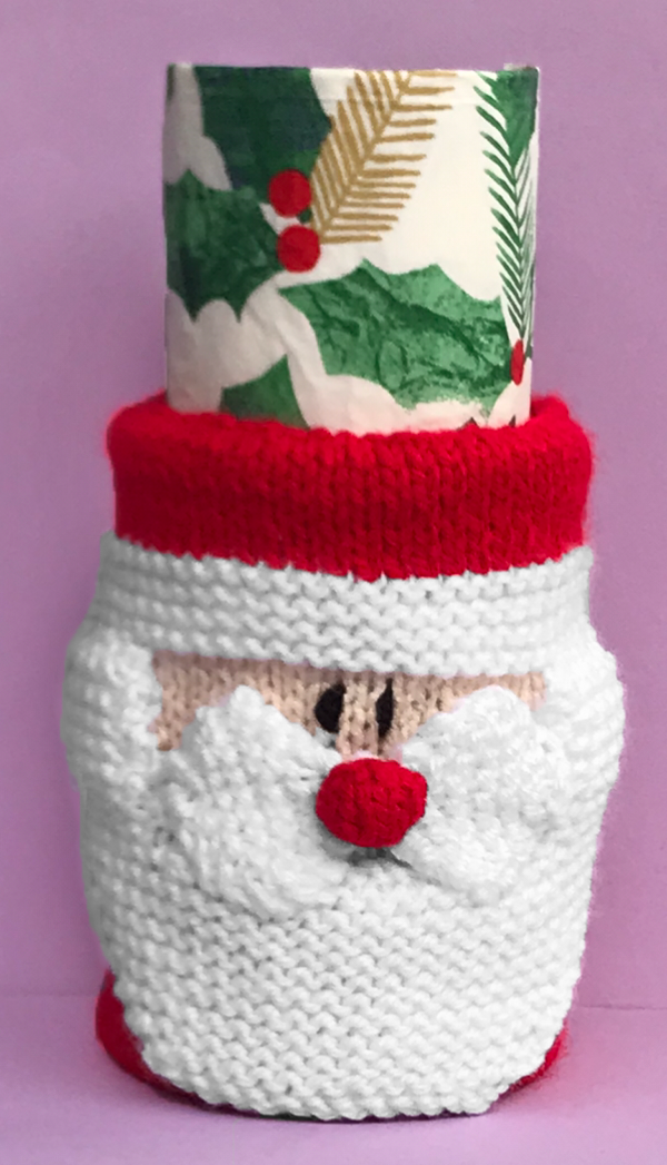 KNITTING PATTERN - Father Christmas Santa inspired Holder 15cm tall -fit tin can