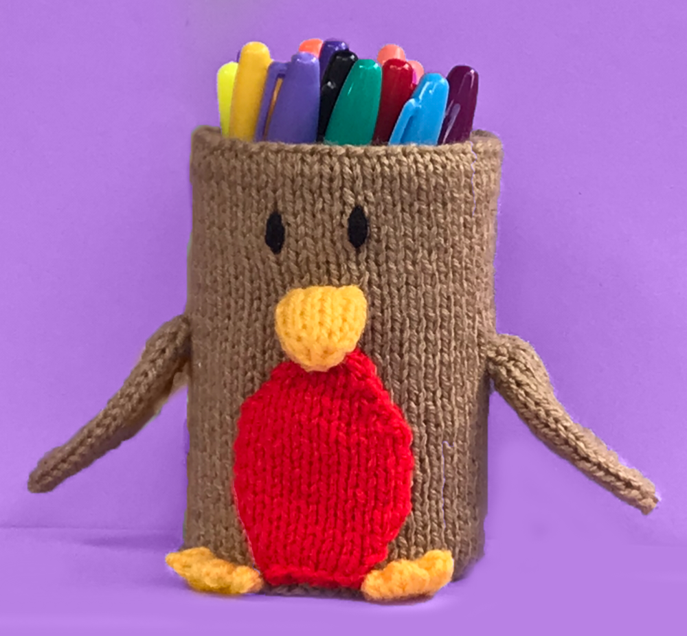 KNITTING PATTERN - Christmas Robin inspired Holder 15cm tall -fit tin can