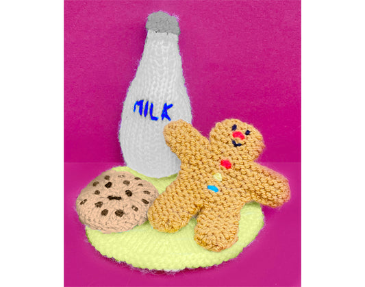 KNITTING PATTERN - Christmas Cookie Plate Toy Set - Gingerbread Man and Milk