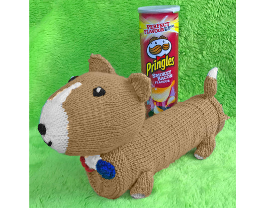 KNITTING PATTERN - Jubilee Royal Queen Corgi Pringles Crisps Holder 26 cms