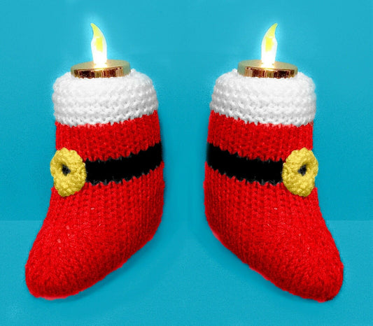 KNITTING PATTERN - Christmas Santa Shoe Tea Light Holder Table Decoration