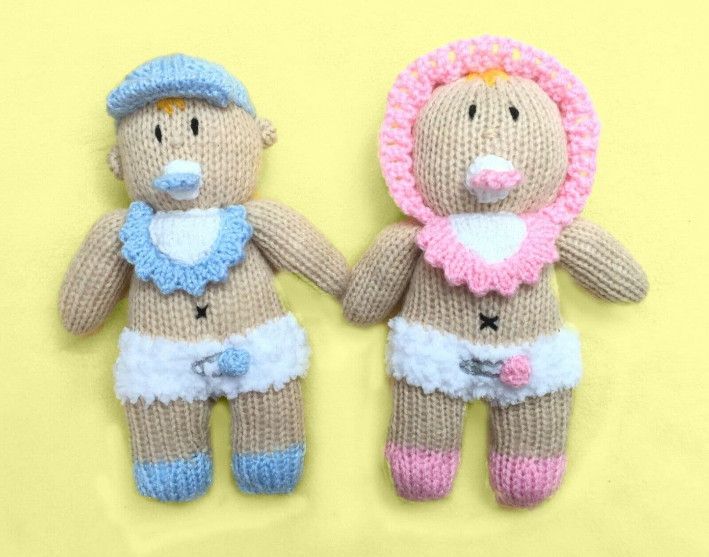 KNITTING PATTERN - Twin Baby Boy and Girl 18 cms soft toy dolls