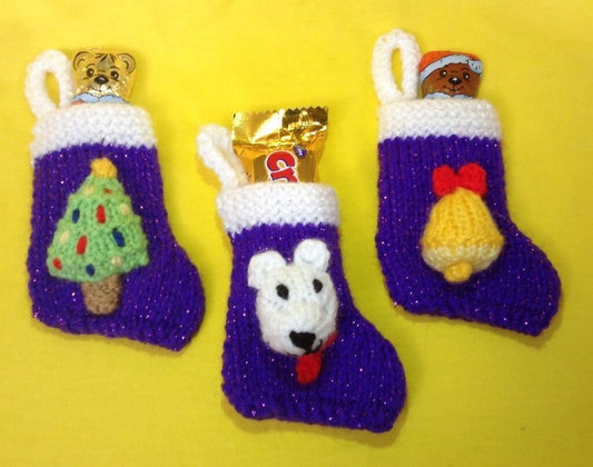 KNITTING PATTERN - Polar Bear, Bell, Tree Christmas stocking tree decoration