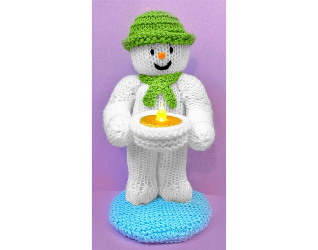 KNITTING PATTERN - Christmas The Snowman inspired Tea Light Holder 19 cms tall