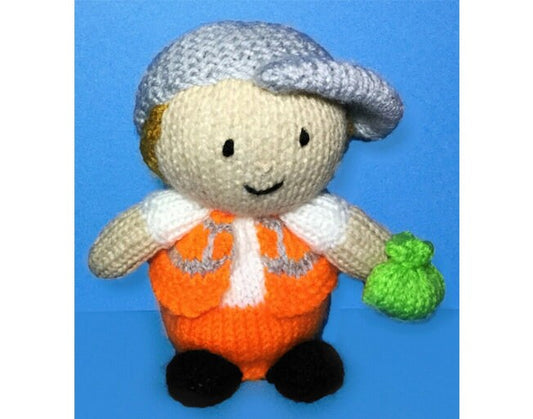 KNITTING PATTERN - Waste Disposal Worker Choc orange cover / 15 cms Bin Man toy