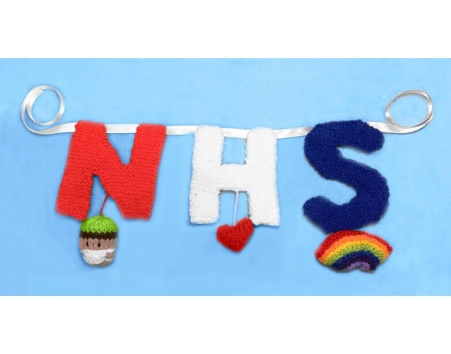 KNITTING PATTERN - NHS garland Decoration with Scrubs, Heart and Rainbow