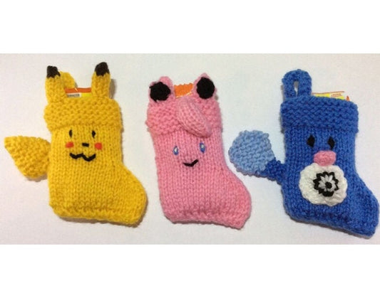 KNITTING PATTERN - Christmas 8cms stocking decoration - Pikachu