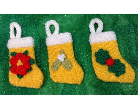 KNITTING PATTERN - Holly Mistletoe Poinsettia 8cms Christmas stocking decoration