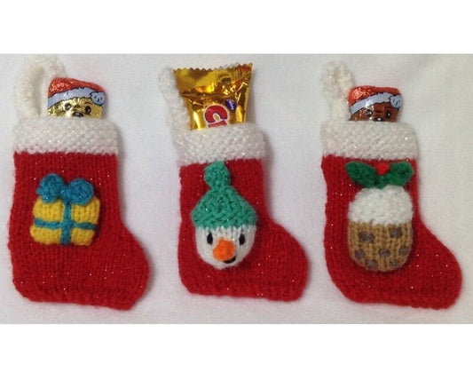 KNITTING PATTERN - Snowman, Present, Pudding Christmas stocking tree decoration