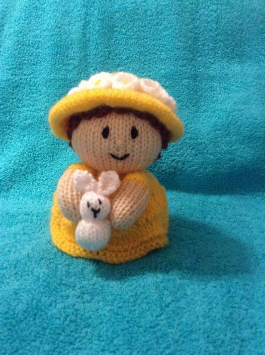 KNITTING PATTERN - Springtime girl with Easter bunny choc orange cover /15 cms toy