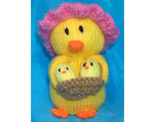 KNITTING PATTERN - Mother and baby Chick chocolate orange cover or 15 cms toy