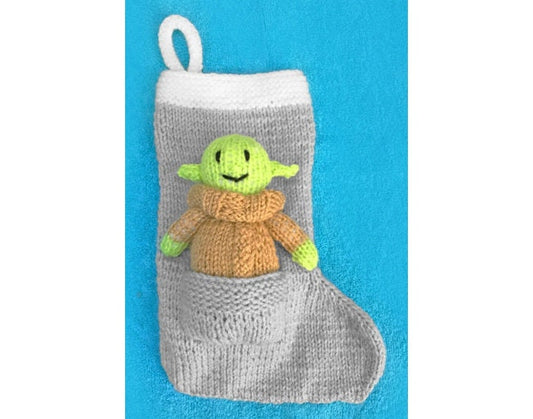 KNITTING PATTERN - Green Alien inspired 20cms Stocking with 8cms toy