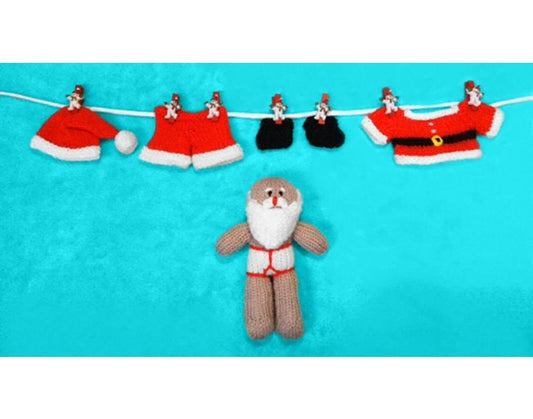 KNITTING PATTERN - Christmas Santa Doll with Removable Clothes toy Washing Line