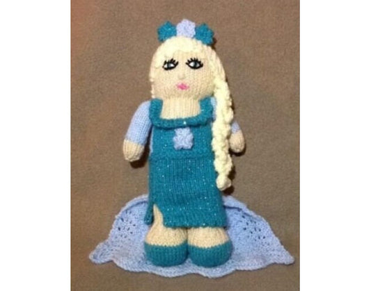 KNITTING PATTERN - Elsa Frozen Snow Queen blue 30 cms soft toy doll