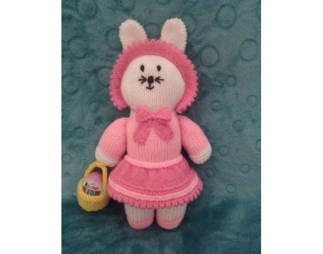 KNITTING PATTERN - Chloe the Easter bunny rabbit with egg basket 35 cms doll