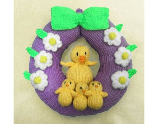 KNITTING PATTERN - Easter Chicks Wreath Hanging Decoration 22 cms