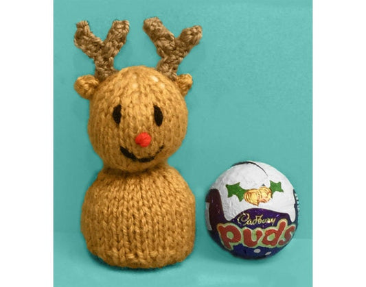 KNITTING PATTERN - Christmas Reindeer chocolate cover for Cadbury's Puds sweets