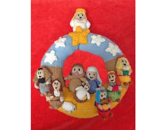 KNITTING PATTERN - Christmas Nativity Wreath Hanging Decoration 22 cms