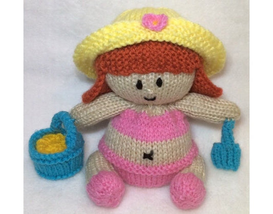 KNITTING PATTERN - Building Sandcastles choc orange cover / 15cms Beach Girl toy