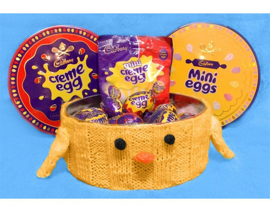 KNITTING PATTERN - Easter Chick Sweet Tub Cover - Creme / Mini Egg chocolate