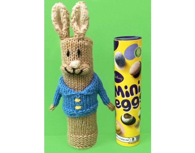 KNITTING PATTERN - Easter Peter the Bunny Rabbit Mini Eggs Tube Sweet Holder 17cm