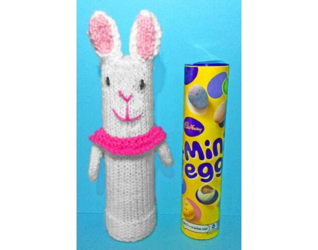 KNITTING PATTERN - Easter Bunny Rabbit Mini Eggs Tube Sweet Holder 17 cms