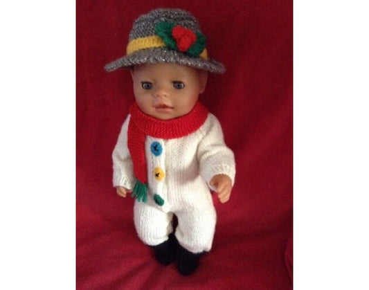 KNITTING PATTERN - Novelty Christmas Snowman costume 15 - 18 inch doll baby born