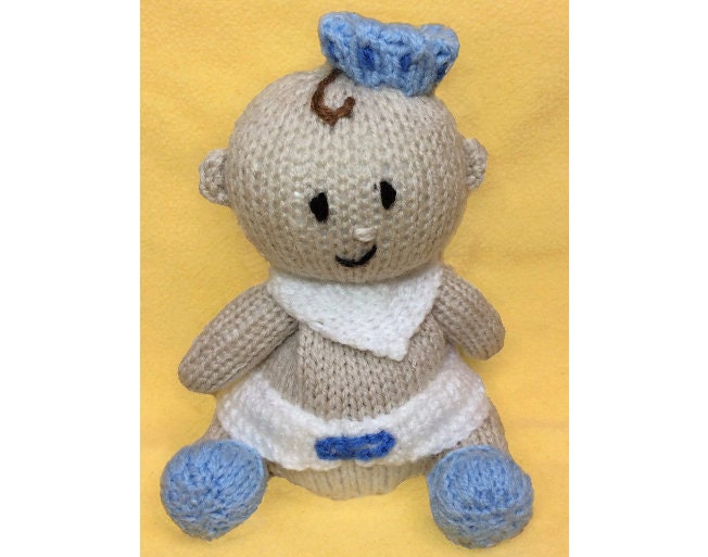 KNITTING PATTERN - Baby Boy Choc orange cover / 16cms Blue Shower Prince Toy