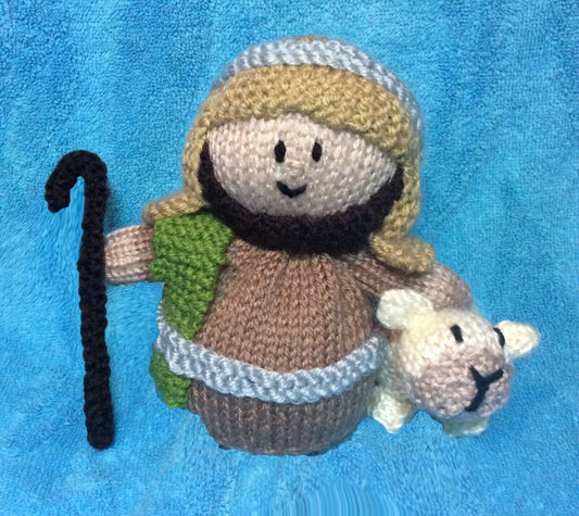 KNITTING PATTERN - Shepherd and Sheep Orange cover /14cms Christmas Nativity toy