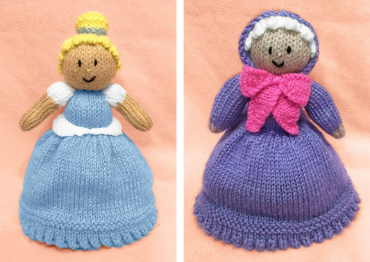 KNITTING PATTERN - Cinderella / Fairy Godmother inspired 21 cms soft toy doll